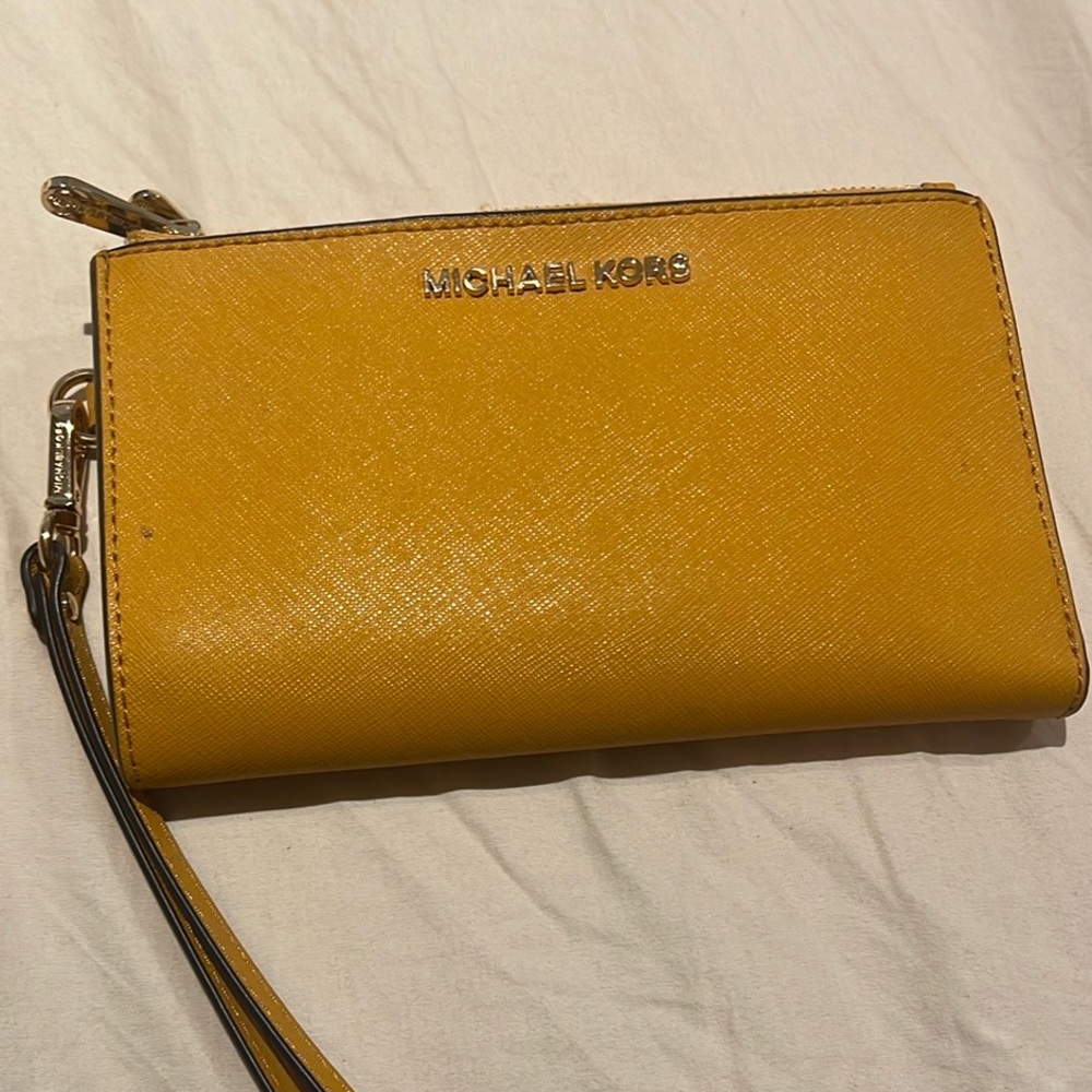 Michael Kors Yellow Pebble Leather Wallet Clutch